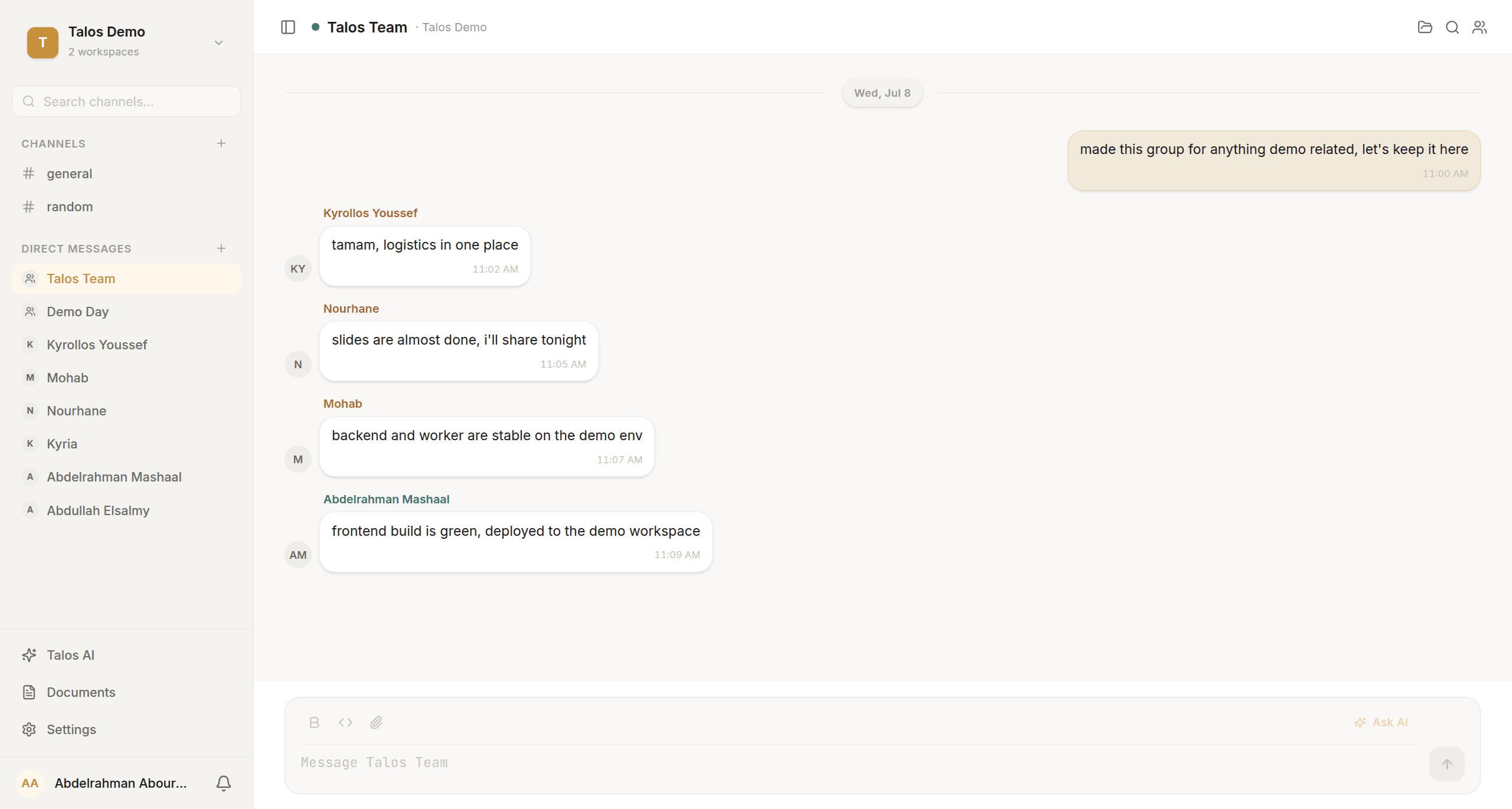 A group conversation with several named senders.
